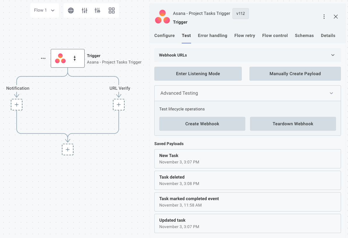 Trigger test tab in integration designer