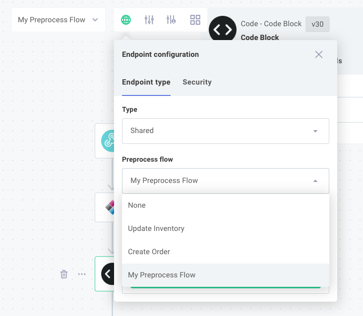 Set preprocess flow for Acme ERP in Prismatic integration designer