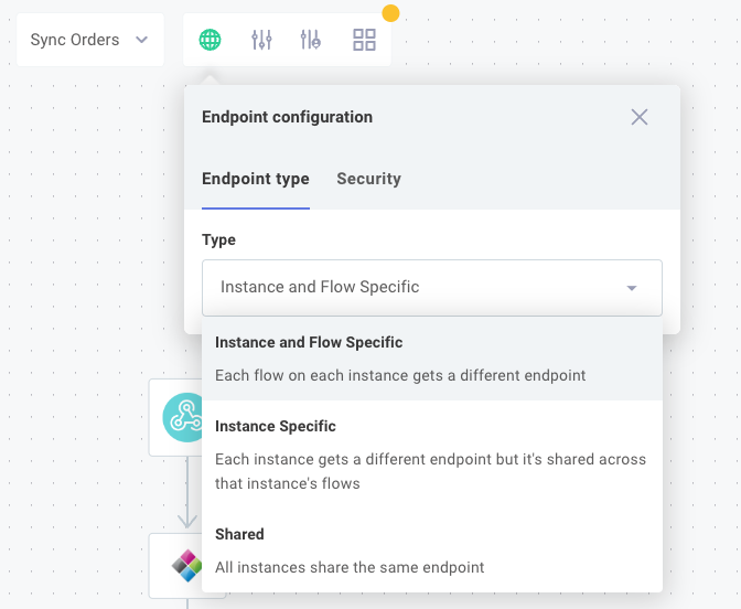 Select endpoint type in Prismatic app