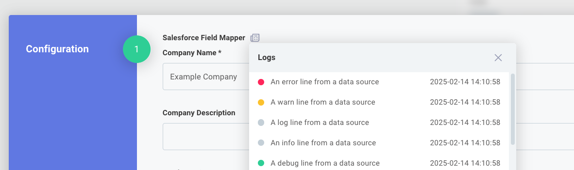 Data source logs in Prismatic app