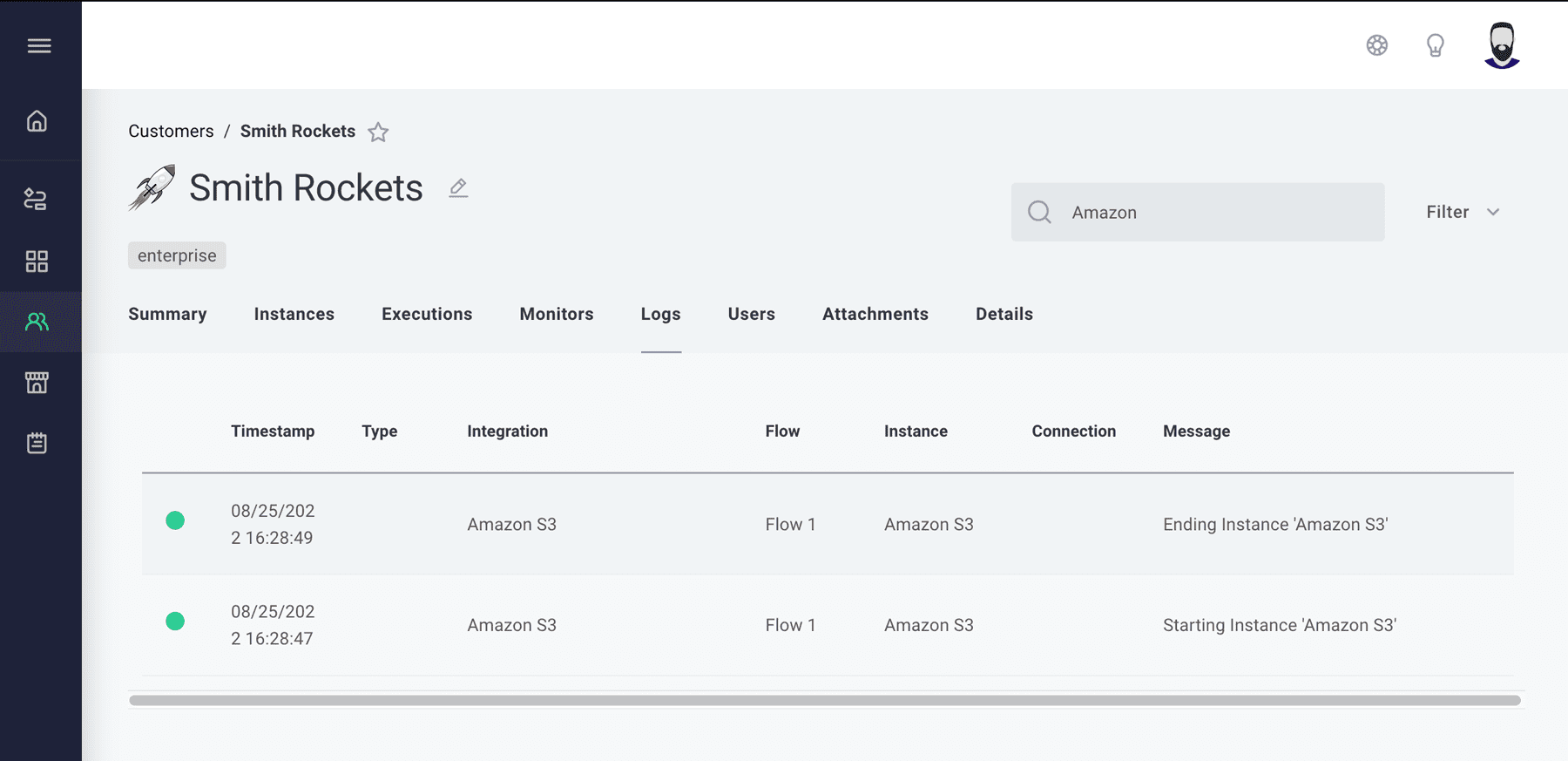 Search customer logs in Prismatic app