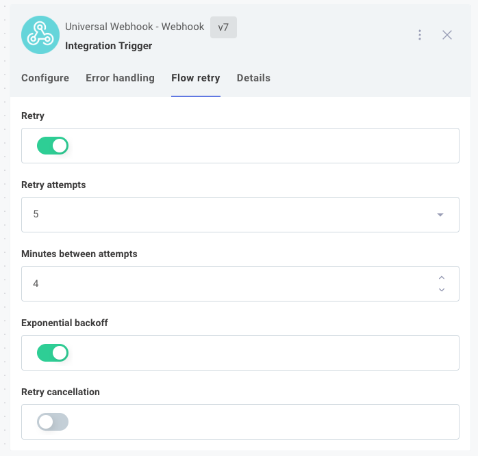 Set integration to retry in Prismatic app