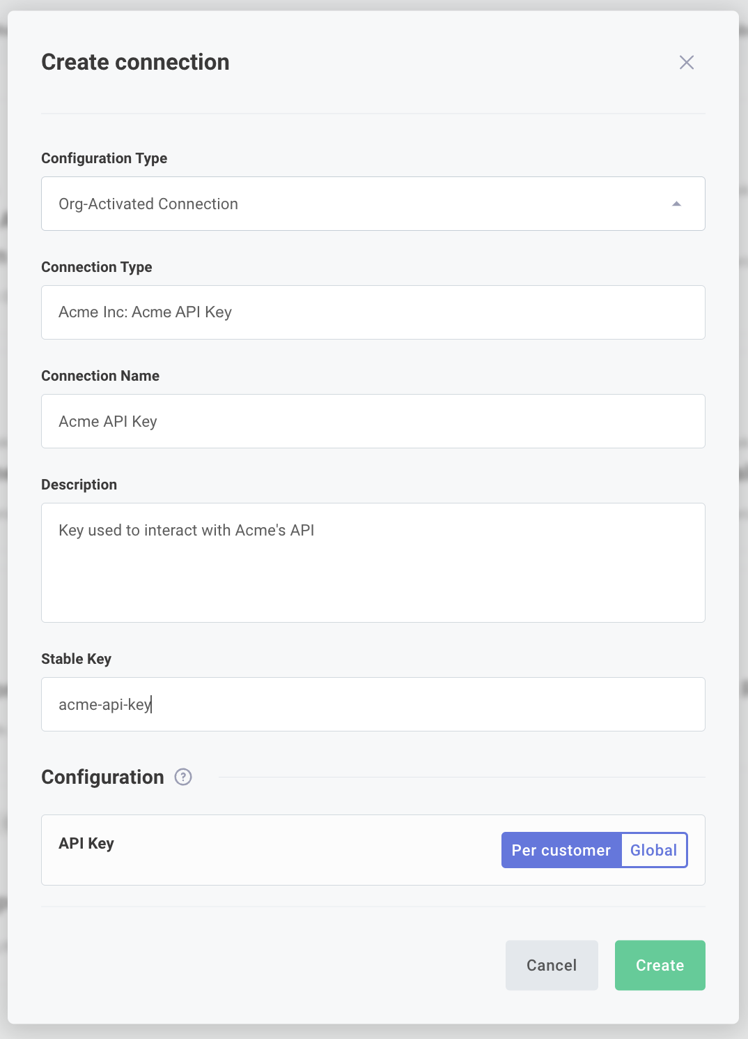 Create a new organization-activated connection