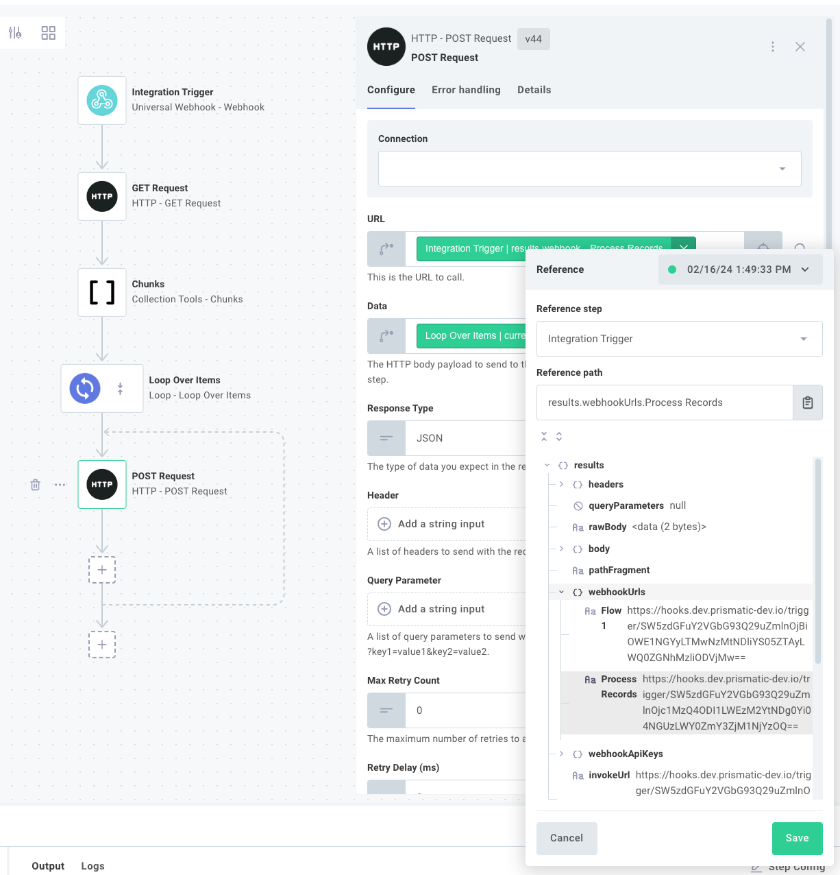 Invoke a sibling flow by sending the current chunk of records to the sibling flow's webhook URL.