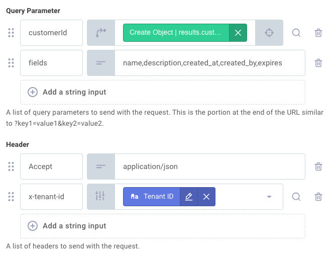 Raw request parameters and headers inputs