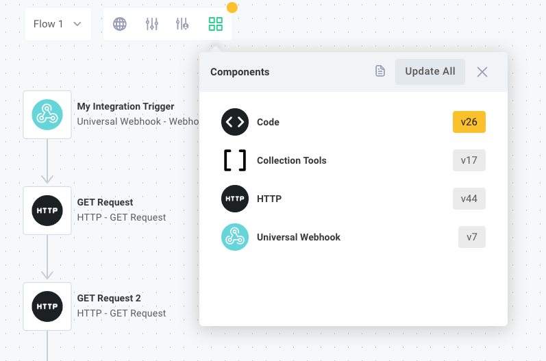 Component version list highlighting latest version in Prismatic app