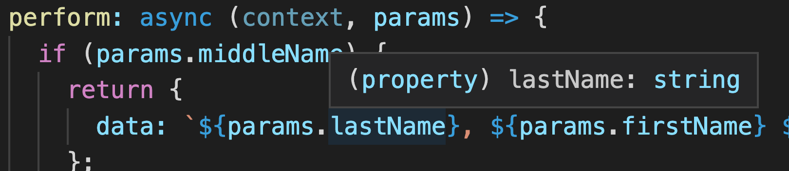 Screenshot of code editor showing string type