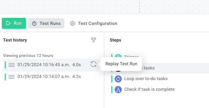 Replay test integration invocation in Prismatic app