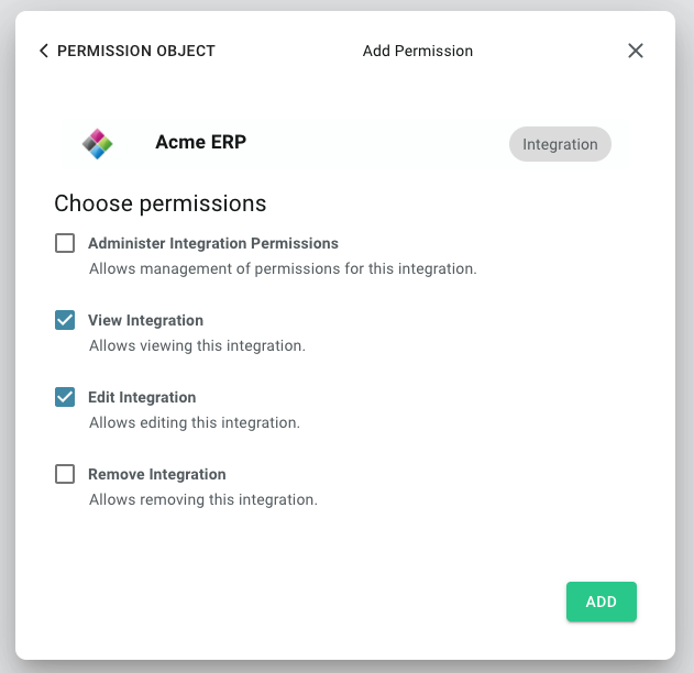 Choose integration permissions for third-party team member in Prismatic app