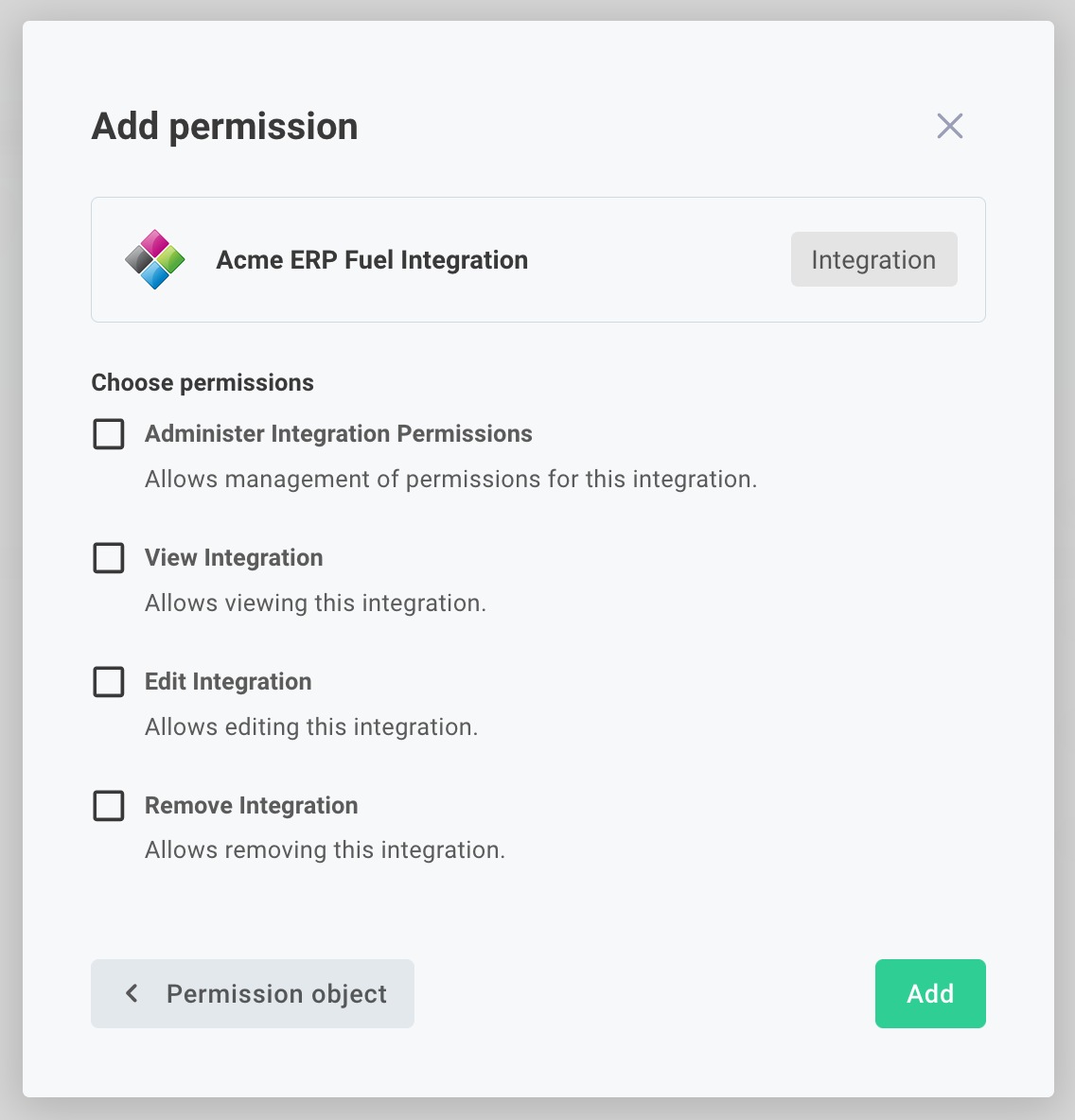 Select integration for third-party permissions in Prismatic app