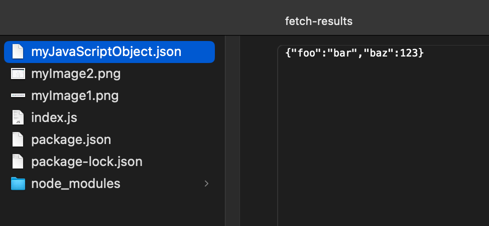 Step results for create object action written to disk