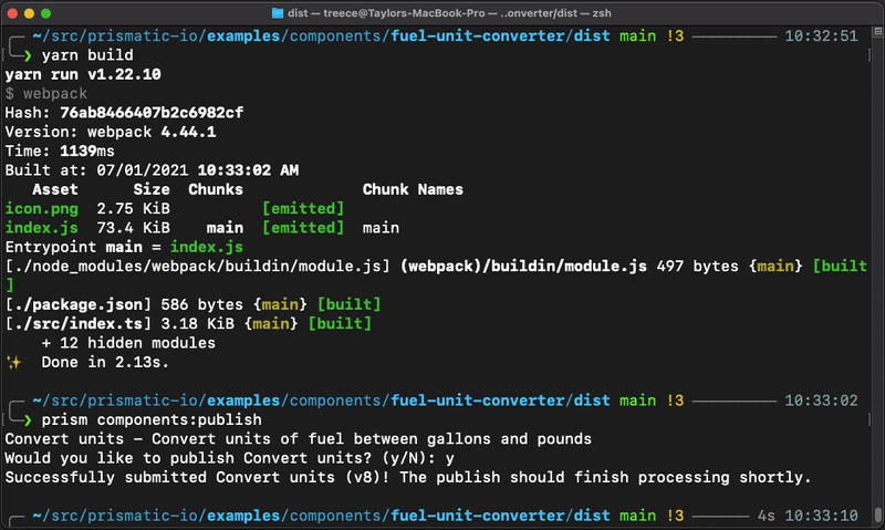 Screenshot of component versioning in an embedded iPaaS with CLI tool prism