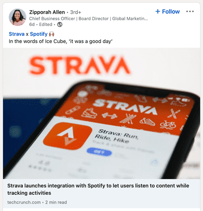 Screenshot of Strava announcement via LinkedIn