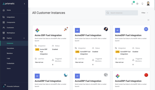 Screenshot of all deployed instances for end-user customers.
