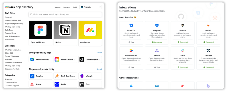 Slack and Shortcut Integration Marketplaces